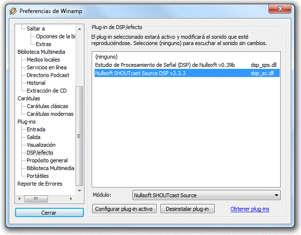 Configuración de DSP Shoutcast para Winamp