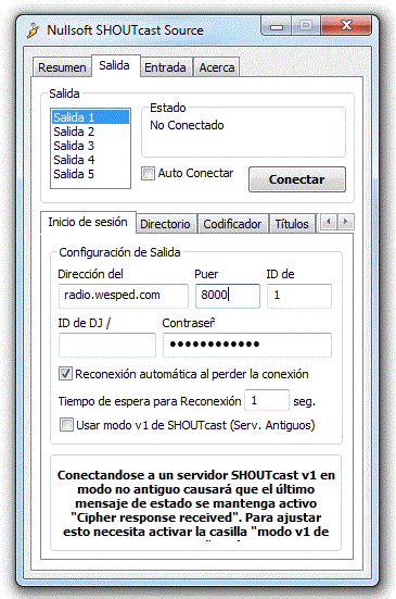 Configuración de salida